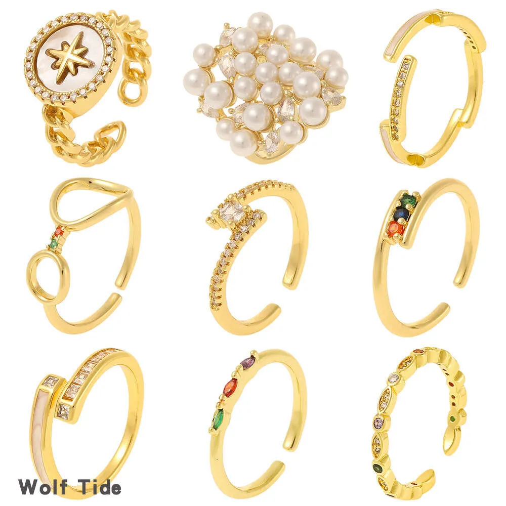 Mode-Kupfer-Micro-Intarsien-Kubikzircon-Ring, personalisierte kleine und frische Fingerringe, vielseitiger Schwanzring, offen, verstellbar, schönes Schmuckzubehör im Großhandel