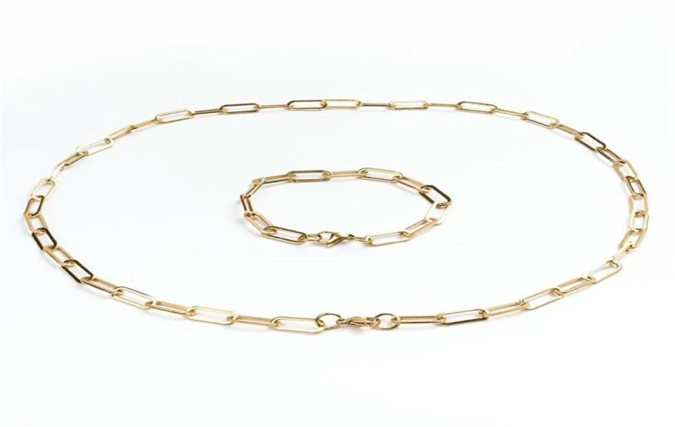 304 roestvrijstalen paperclipkettingen ketting armbanden set goud zilver Col267v4815652