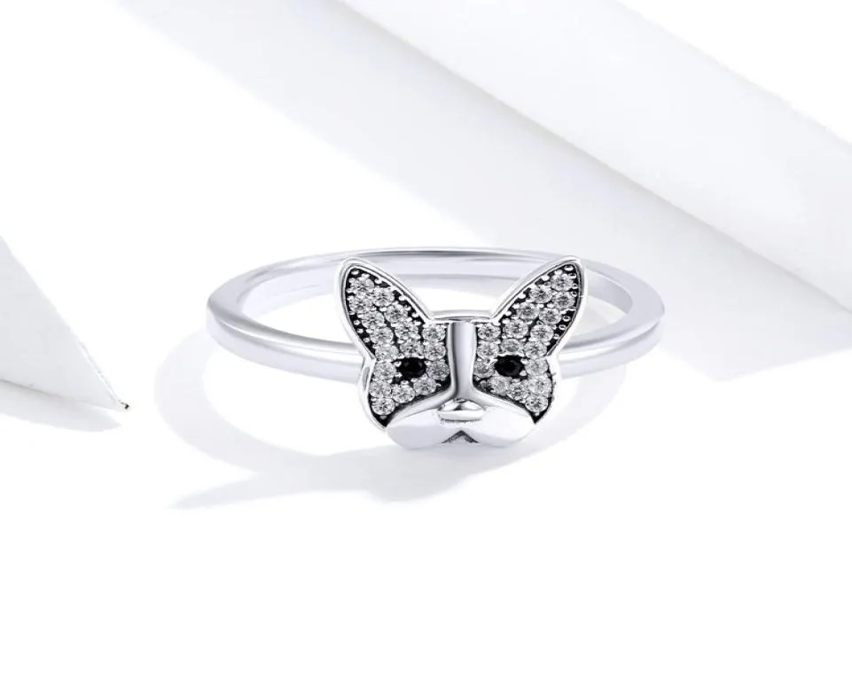 Цельное серебро, милое кольцо на палец с французским бульдогом, штабелируемое для женщин, группа для девочек на Хэллоуин, Bague Perfection, рождественский подарок Jewel1316164