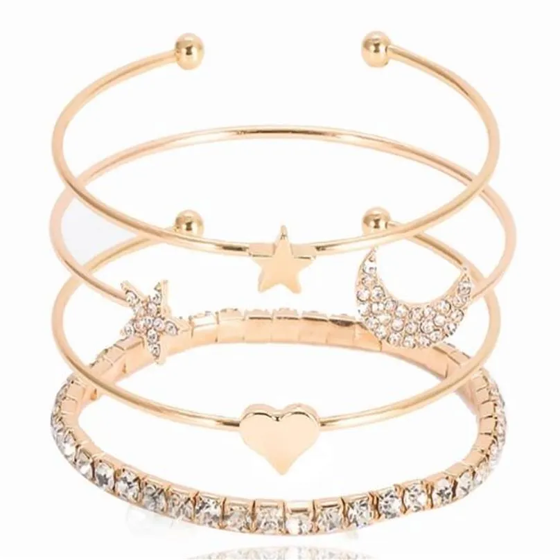 4PCS Zestaw Gold Star Serce Moon Bohemian Bracelets Branslelets For DIY Fashion Jewelry Gift Cr36 Shipp237k