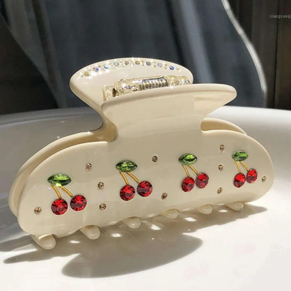 مشابك الشعر barrettes ines ines cherry rhinestone خمر رومانسية مخلب المقطع راتنج الراتنج راتنجات الشعر للنساء فتيات حفلة الأزياء هدية المجوهرات