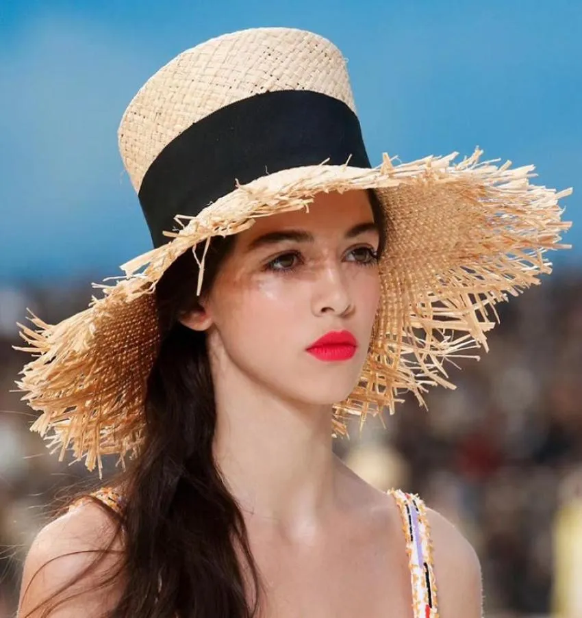 2019 Women039SサマーストローハットFedoras Sombrero Mujer Panama High Top Hat Beach Vintage Cylinder Fashingable Brimmed Visor2424727