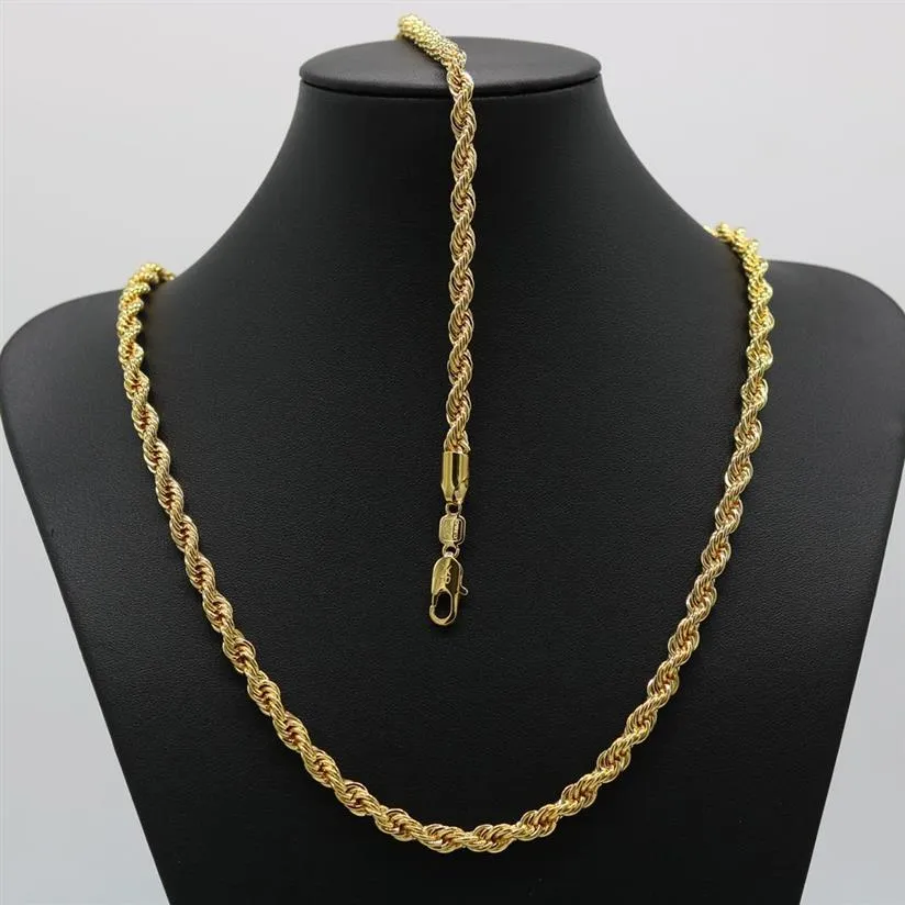 Solid Jewelry Set Rope Chain 24K Gold Filled Necklace Bracelet Chain Men Women 6mm Wide ed Choker292c