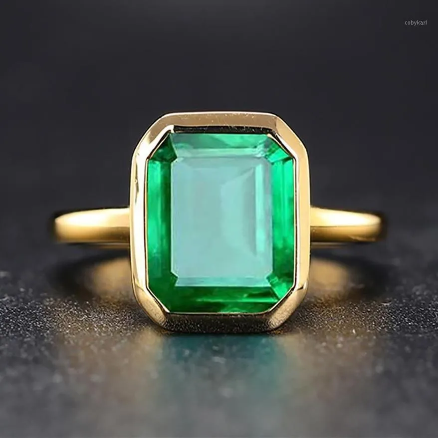 Anillos de racimo Plata real 925 Retro Cuadrado Anillo de piedra verde 18K Color oro Cubic Zircon Esmeralda para mujeres Aniversario Fiesta Regalo2476