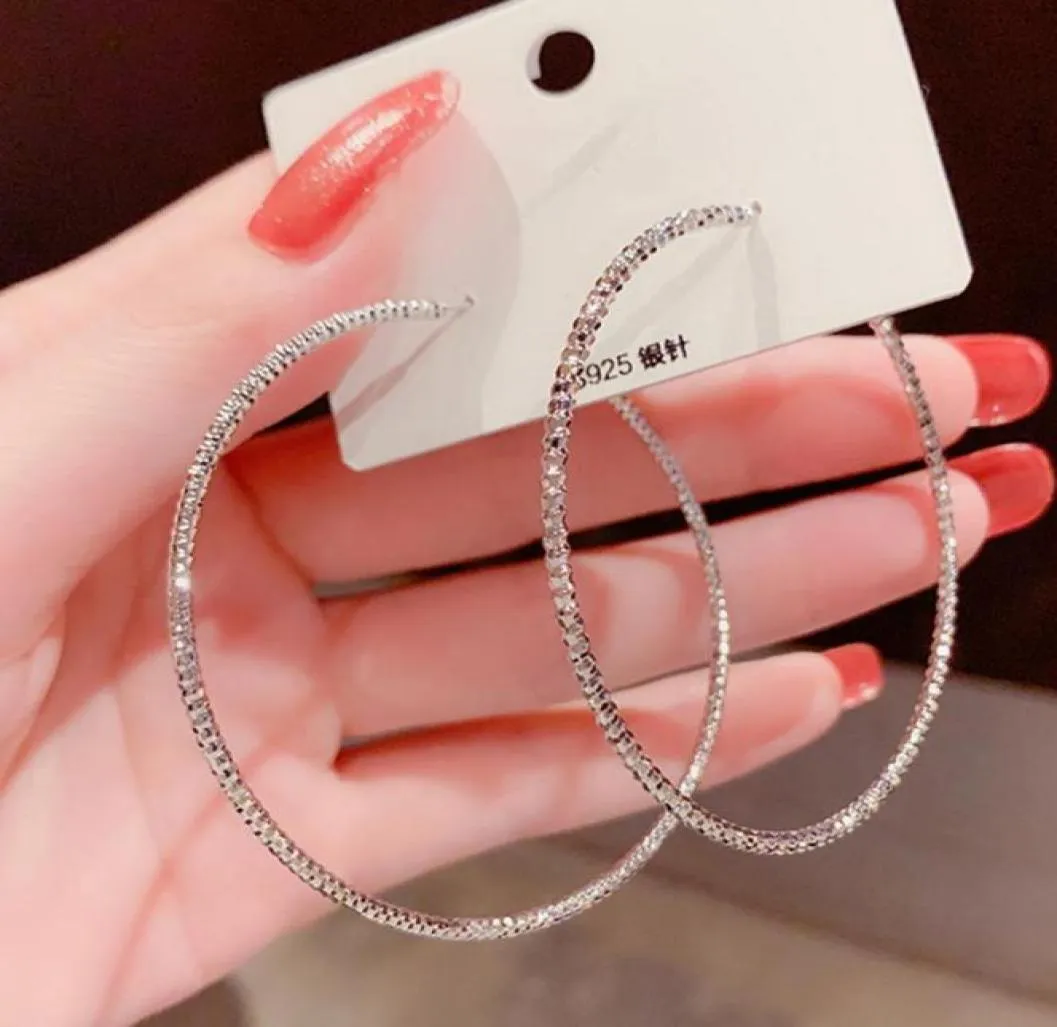 Cerceau Huggie exagéré grandes Boucles d'oreilles minces pour les femmes Simple brillant étoilé grand cercle fête bijoux Boucles D039oreill3397095