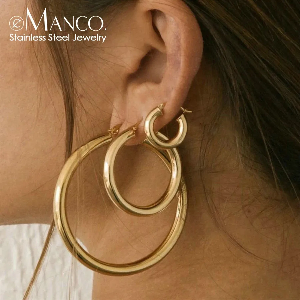 E-Manco classique boucle d'oreille en acier inoxydable pour les femmes à la mode couleur or petit grand cercle boucles d'oreilles bijoux accessoires 231225