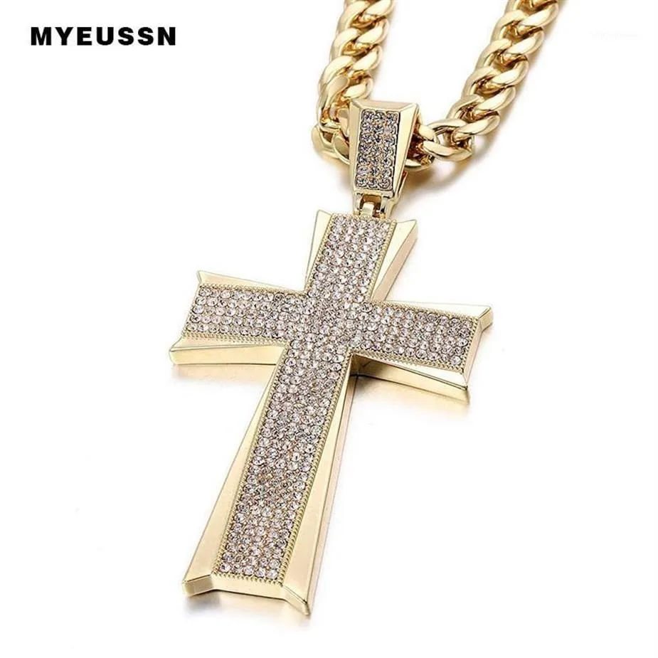Biżuteria biodra duży wisiorek krzyżowy lśniący kryształowy moda bling krzyżowa cross mężczyzn łańcuch naszyjnik biżuteria1275s