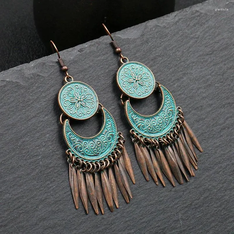 Kolczyki Dangle Vintage Sun Moon Brązowe kropla dla kobiet bohemian etniczna projektant biżuterii estetyczne akcesoria hurtowe