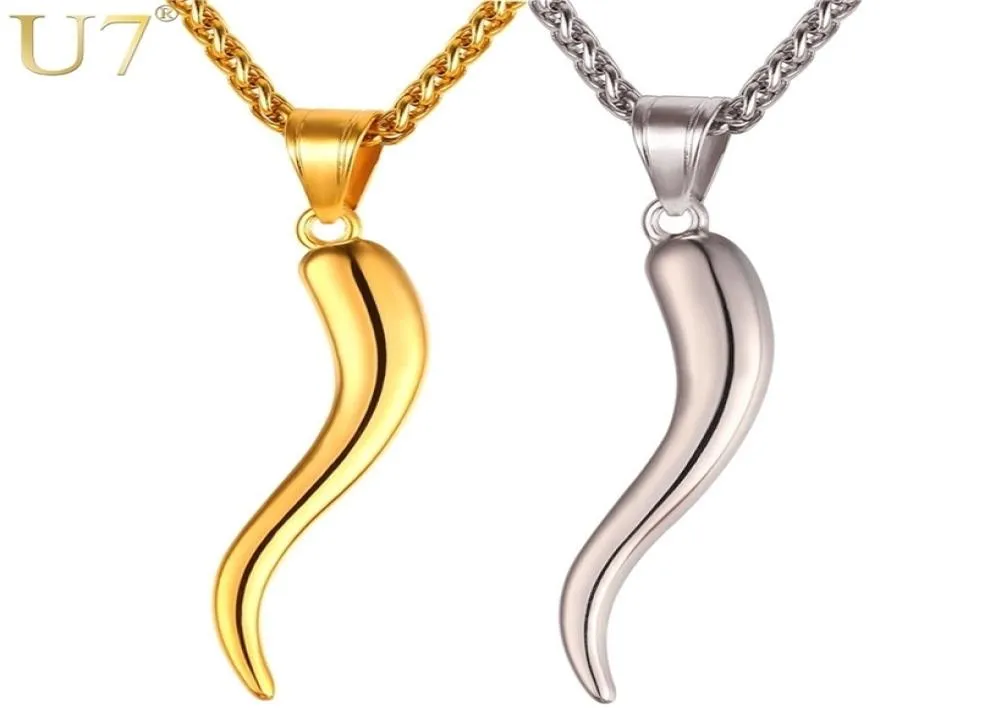 U7 Italian Horn Necklace Amulet Gold Color Stainless Steel Pendants Chain For MenWomen Gift Fashion Jewelry P1029 2103312067972