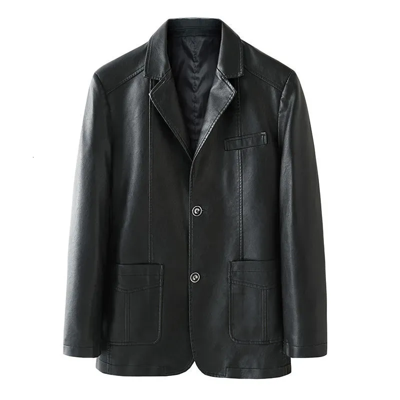 Idopy осенняя мужская куртка из искусственной кожи с длинными рукавами и 3 пуговицами, блейзер с воротником, деловая повседневная куртка, пальто, большие размеры L-6XL 231226