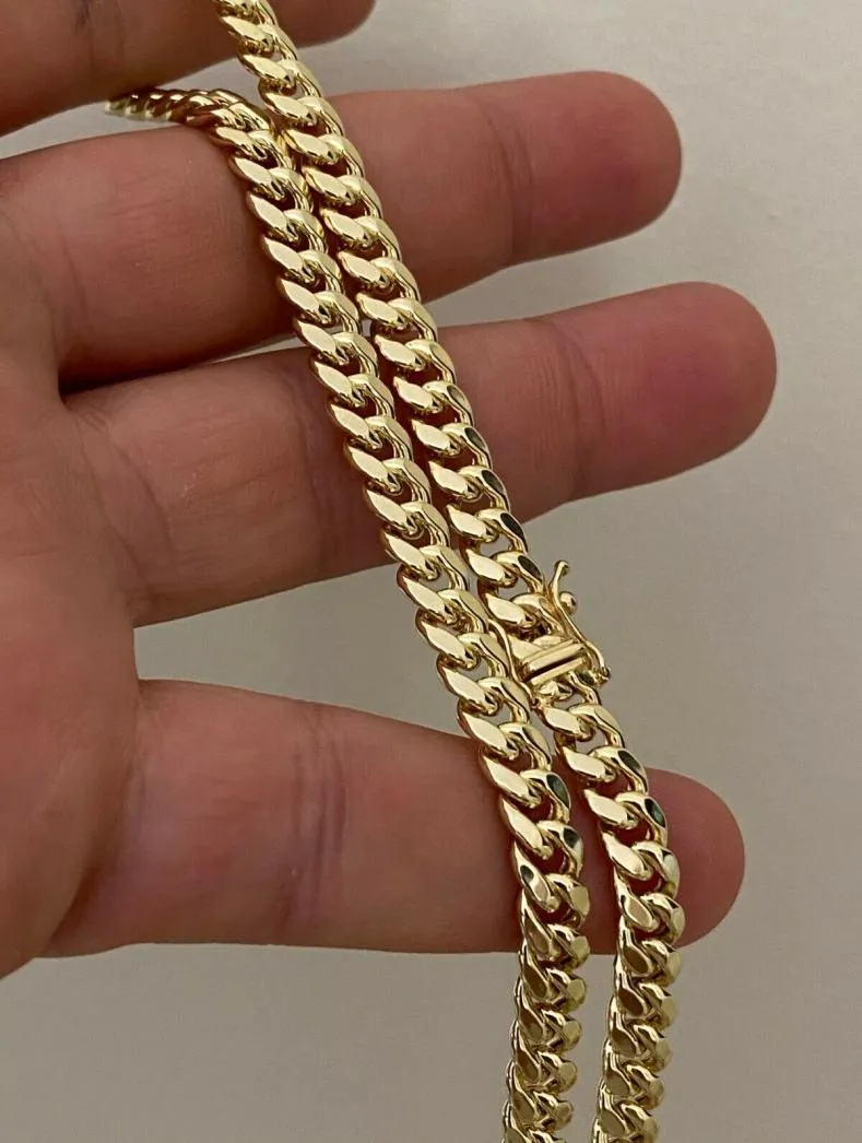 Real 10k Yellow Gold Plated Mens Miami Cuban Link Chain Halsband Tjock 6mm Box Lock1448234