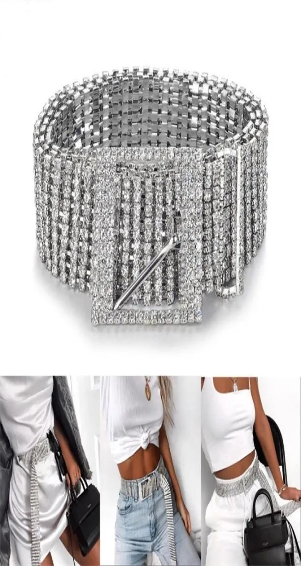 Yeni Gümüş Full Rhinestone Diamante Moda Kadın Kemer Sequins Korse Kemer Harajuku Bayanlar Bel Cazibesi Aksesuar Boyutu Y200424865807012737