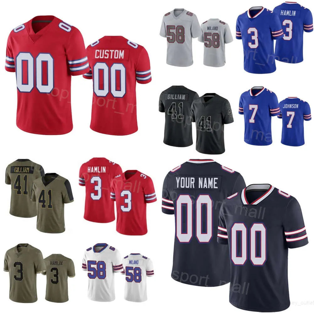 Man Woman Youth Football 10 Khalil Shakir Jerseys 85 Quintin Morris 41 Reggie Gilliam 58 Matt Milano 3 Damar Hamlin 7 Taron Johnson Blue Red White Black Army Green