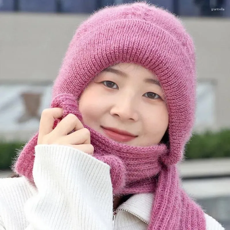 Berretti cappello e sciarpa tutto in uno berretto morbido in peluche caldo invernale da donna lavorato a maglia