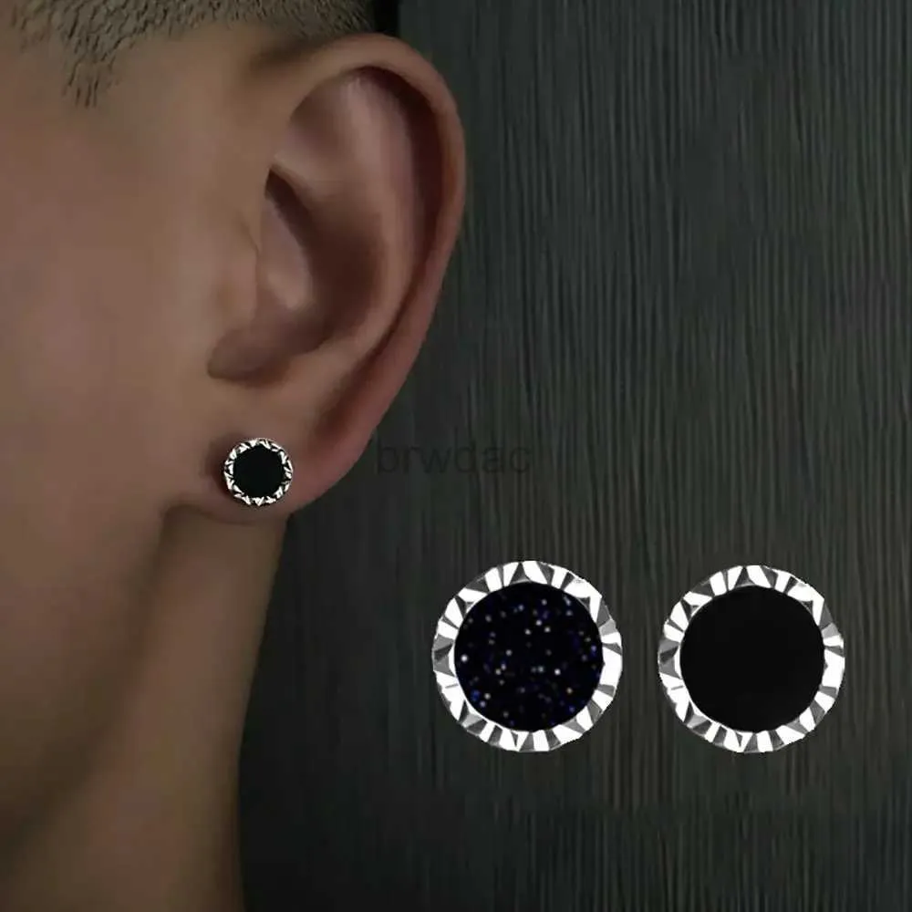 Stud Korean Black Rhinestone Stud Earring Hip Hop Punk Purple Sand Stone Earring For Men Simple Fashion Jewelry zln231226