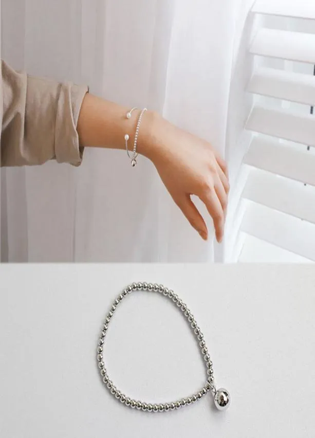 Braccialetti con perline in argento sterling 925 per donna Pulseras Braccialetti semplici elastici da 3 mm con gioielleria raffinata6488542