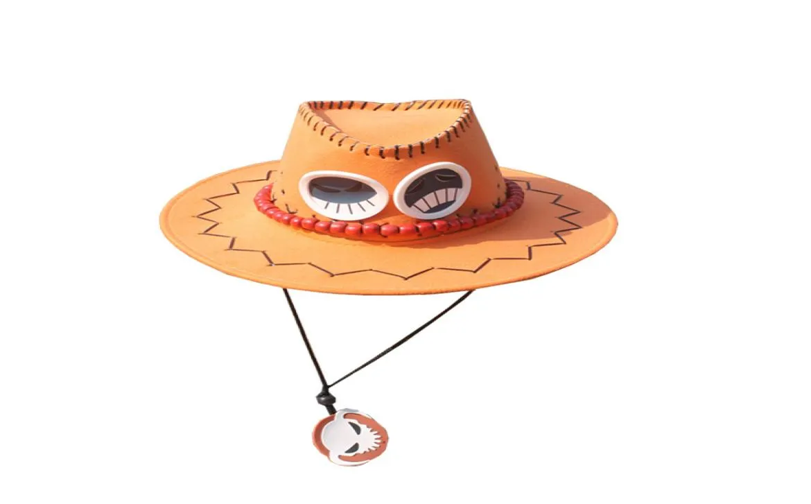 Lowest in Animeace Luffy Cosplay Ace Hats Sombrero Luffy Adult Halloween Unisex Cowboy Cap Carto Headwear Costume Accessories 2205131159175