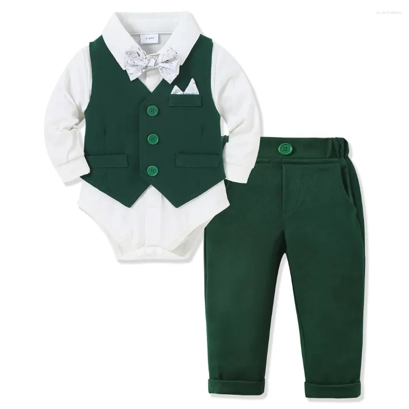 Clothing Sets 1st Birthday Costume For Infant Baby 3 6 9 12 18 24Months Boy Gentleman Solid Long Sleeve Suit Vest Romper Pants Autumn