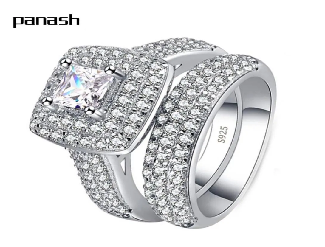 Pansh äkta 925 Silver Ring Wedding Band Set for Bridal Girls and Women Ladys Lover Par Originalpar smycken R1499055492