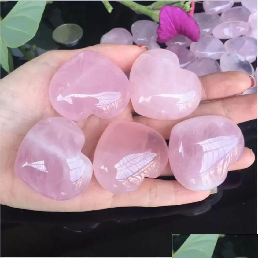 Arts et artisanat Saint Valentin Naturel Rose Quartz Coeur En Forme De Cristal Rose Sculpté Palm Amour Guérison Pierres Précieuses Amant Pierre Gems Fy2658 Otvxf