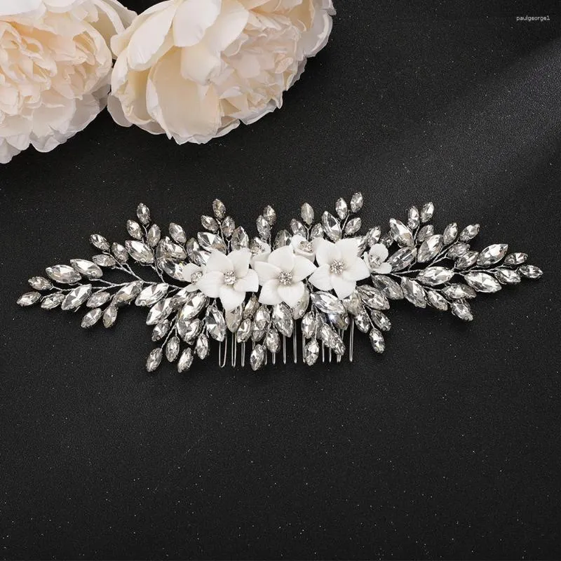 Headpieces Luxury Wedding Headpiece Rhinestone Flower Bridal Hair Comb Silver Guld Kvinnor Huvudtillbehör smycken Handamde Party huvudbonad