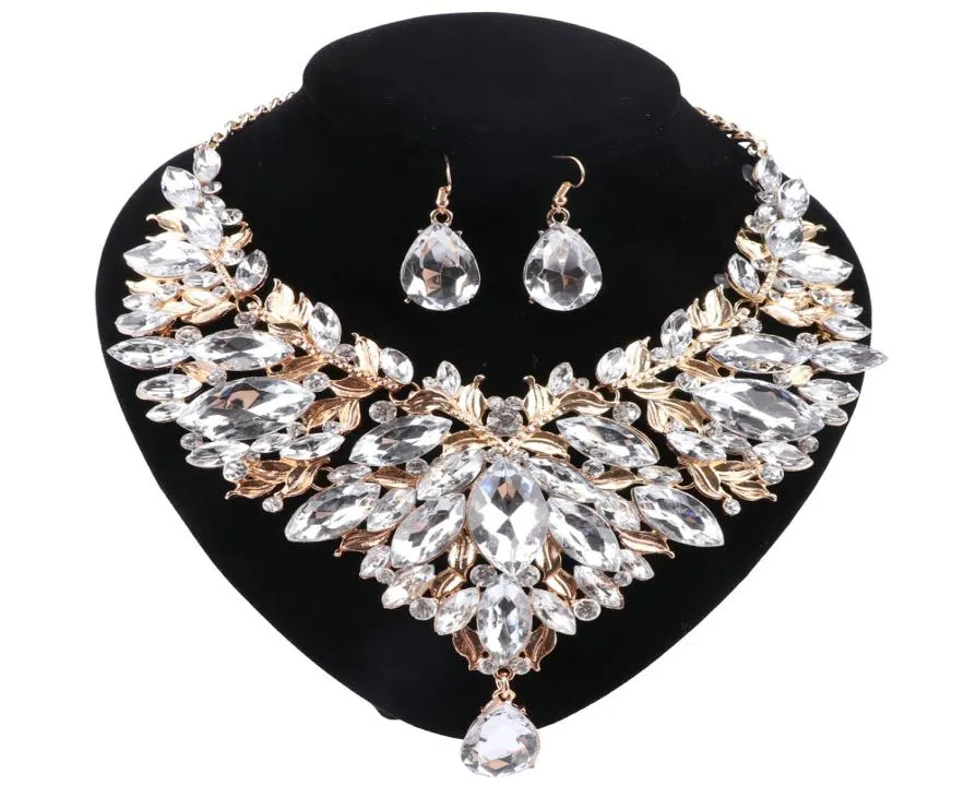 Fashion Jewelry Champagne Cubic Zirconia White Crystal Jewelry Sets For Women Water Drop PendantNecklaceEarrings3741284