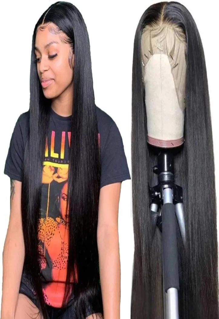 Braziliaanse Bone Straight Menselijk Haar Pruik Transparant Kant 32 34 Inch Synthetische Kant Frontale Pruiken Voor Vrouwen6928171