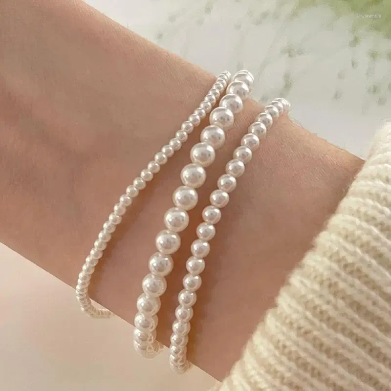 Link Armbänder 2/3/4mm Imitation Perle Armband Für Frauen Mädchen Einfache Koreanische Süße Romantische Stil Schmuck geburtstag Geschenk Drop