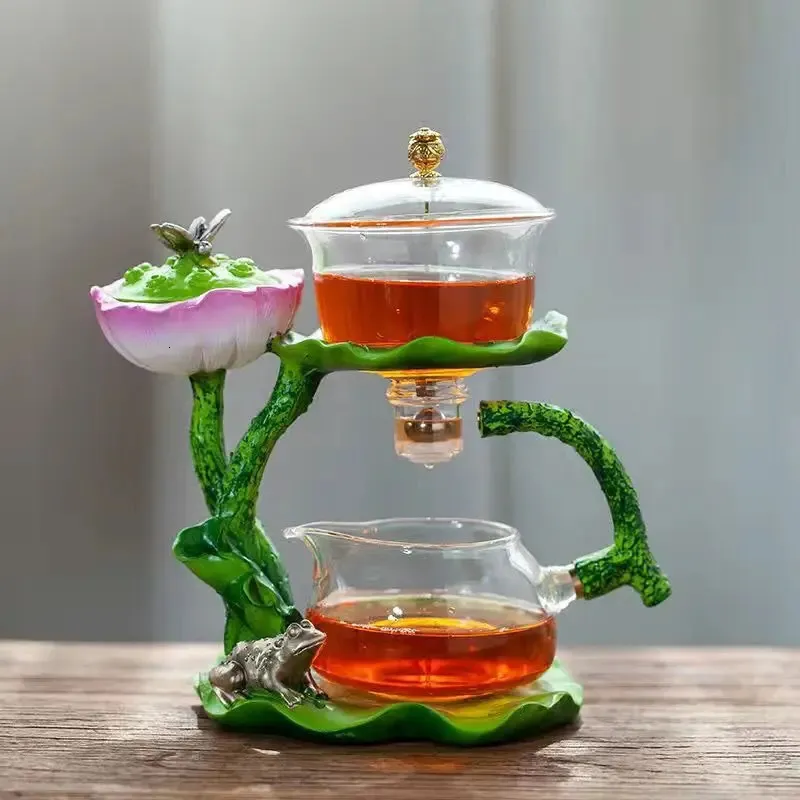 Service à thé en verre théière automatique thé Kungfu résistant à la chaleur boire du thé à l'encens de Lotus faire 231225