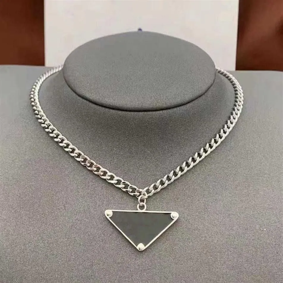 Pendentif Colliers Femmes Hommes Designer De Luxe Collier Chaîne De Mode Bijoux Noir Blanc P Triangle Pendentif Design Party Argent Hi265E