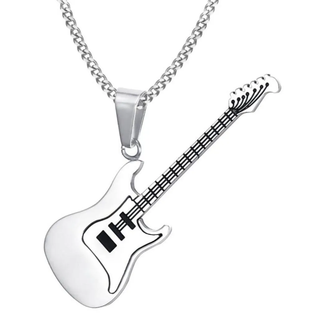 Pendentif Colliers KURSHUNI Collier de guitare à la mode 24 pouces chaîne en acier inoxydable Punk Rock musique Fine fête bijoux année cadeau pour Ma8883297