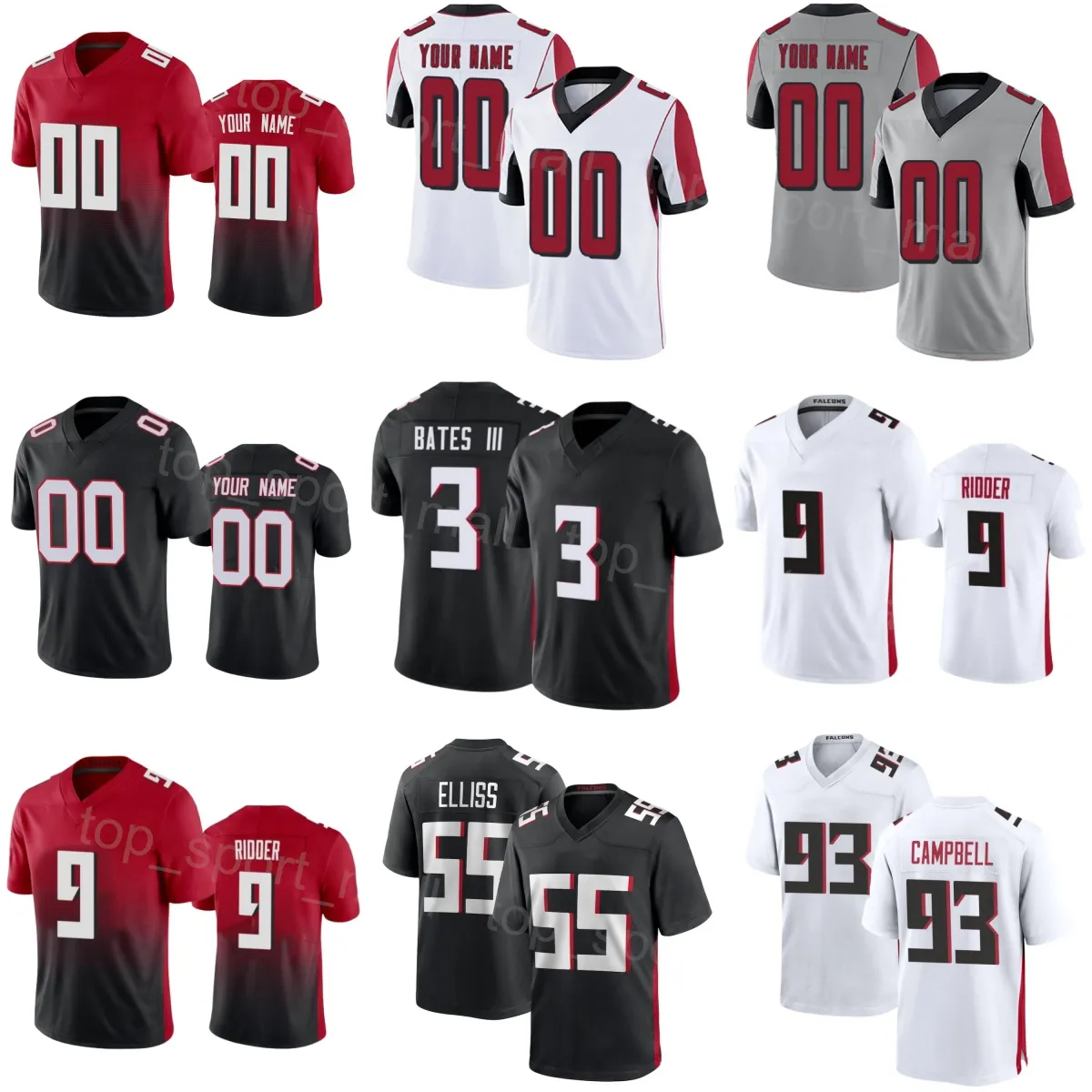 Hurtownia mężczyzn Kobiet Młodzieżowa piłka nożna 9 Desmond Ridder Jersey 81 Jonnu Smith 3 Jessie Bates III 55 Kaden Elliss 53 Nate Landman 93 Calais Campbell 90 David Onyemata Color R.