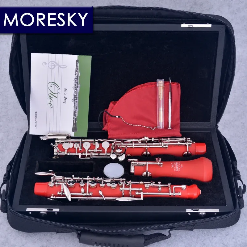 MORESKY Oboe profesional con llave en C, ABS rojo, estilo semiautomático, cuproníquel, placa de níquel S13