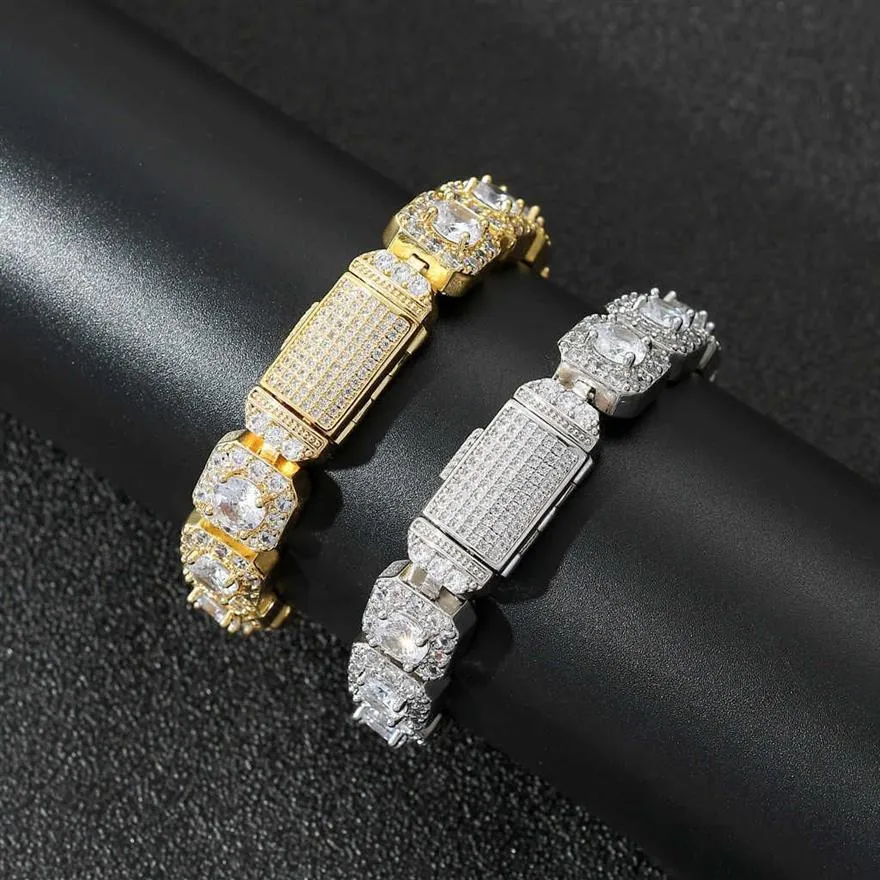 Diseño de pulsera Baguette Cz de 13 mm para hombres y mujeres Pulsera de rapero de lujo con joyas chapadas en rodio de oro de 18 k 2835