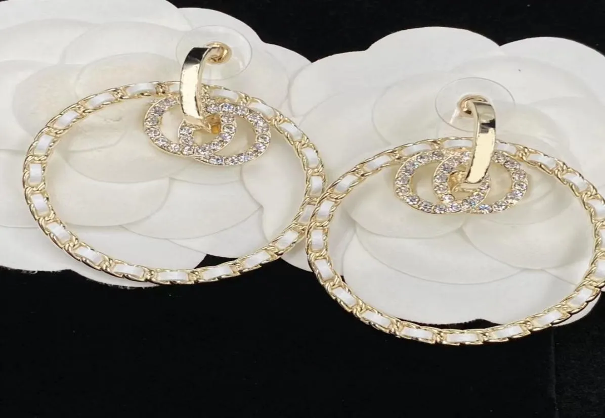 Women039s Luxurious Diamond Gold White Hoop Earrings Girls Set Two Letters Designer Jewelry Earring Designer Women Valentine02678233