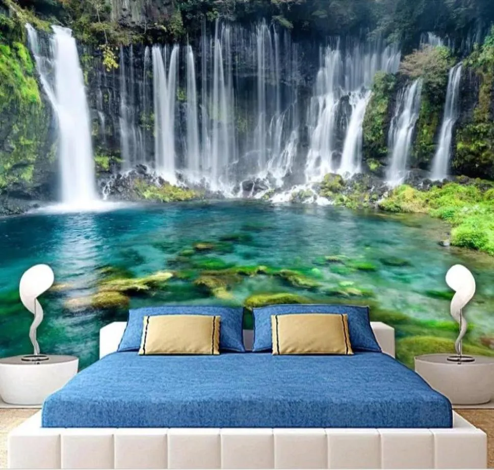 beautiful scenery wallpapers green landscape simple beautiful waterfall background wall modern living room wallpapers5693877