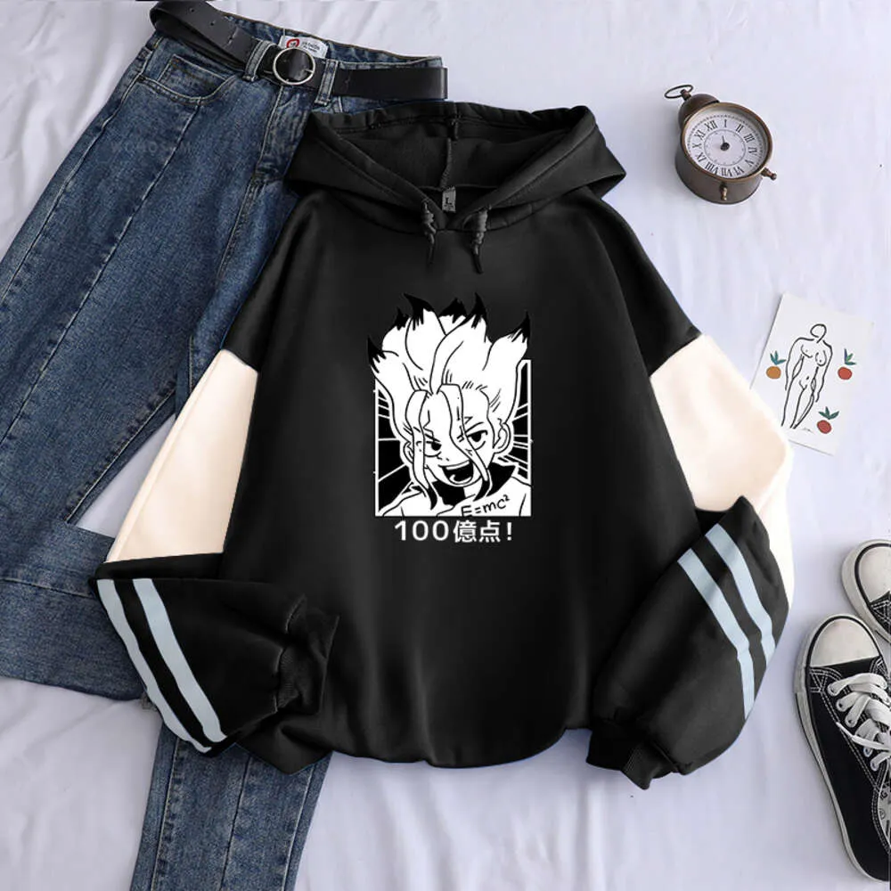 Moda Japón Anime Dr STONE Ishigami Senkuu sudaderas mujeres jerseys Haruku Kawaii gráficos 90s Patchwork sudaderas con capucha