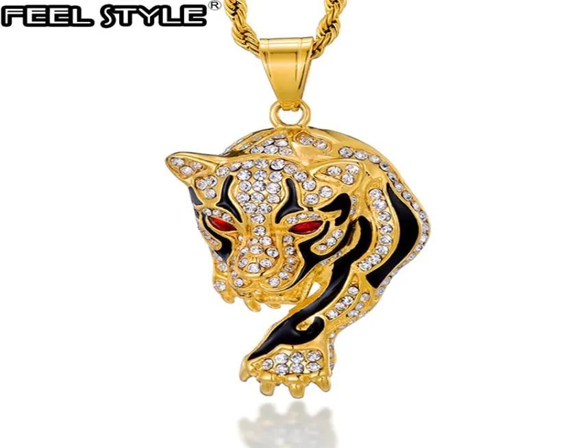 Hip Hop glacé Bling tigre en acier inoxydable couleur or pendentifs colliers pour hommes femmes bijoux avec chaînes 3358551