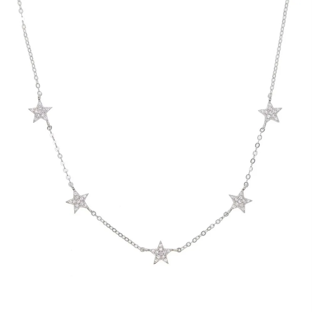 Collier étoile en argent sterling 925 micro pavé cz mignon charmant charme étoile délicat minimal chaîne en argent fin tour de cou charmant collier278j