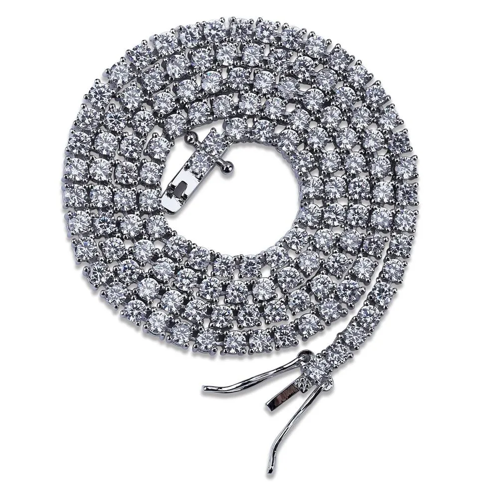 Chaîne de Tennis Hip Hop CZ 3mm 16-24 pouces, Zircon cubique or argent 1 rangée, collier Micro pavé, bijoux en cuivre drop279S