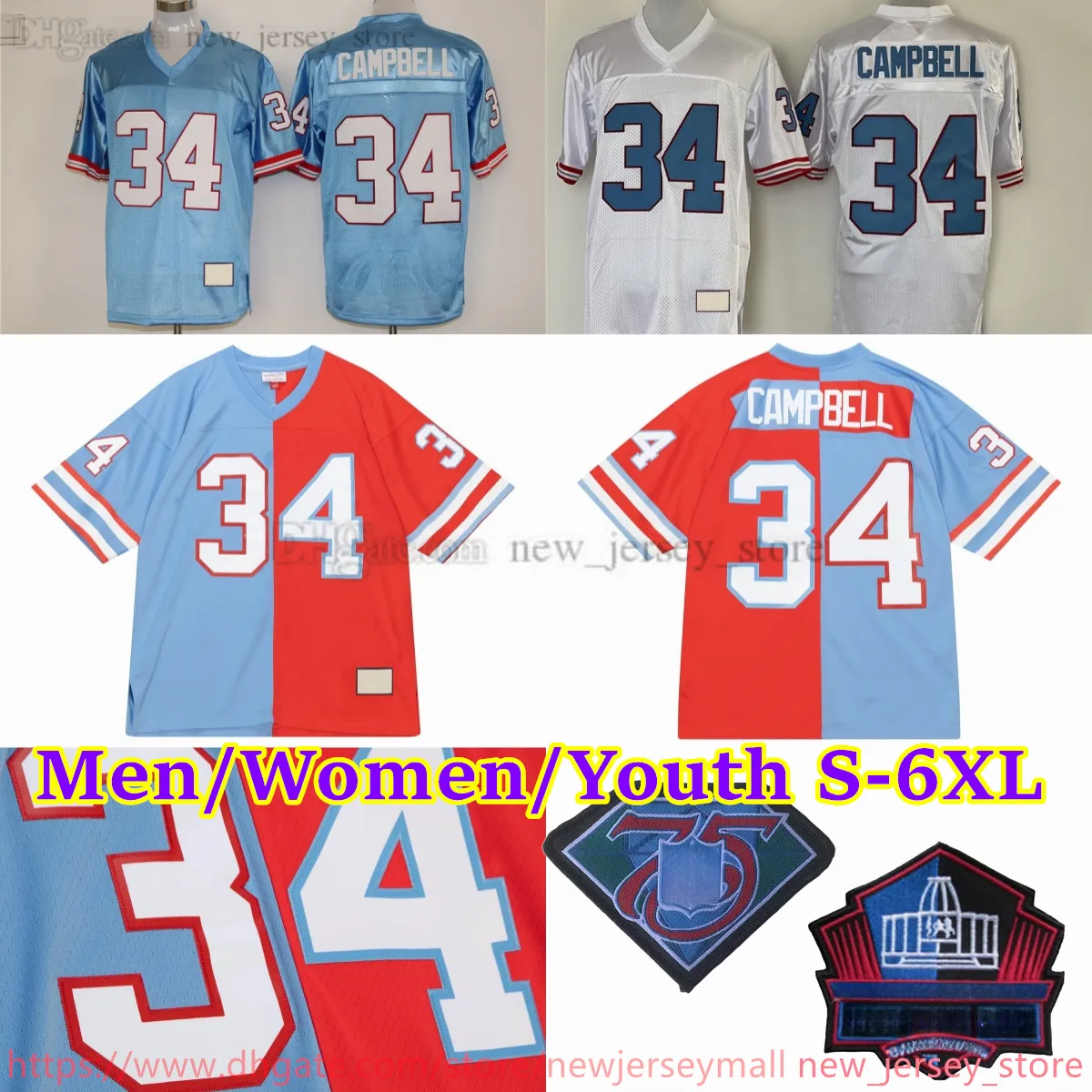 Custom S-6xl Shotback 1999 Piłka nożna 34 Earl Campbell Jersey Stitch 1 Warren Moon 9 Steve McNair 27 Eddie George 78 Cuyley Culp 10 Vince Young Jerseys