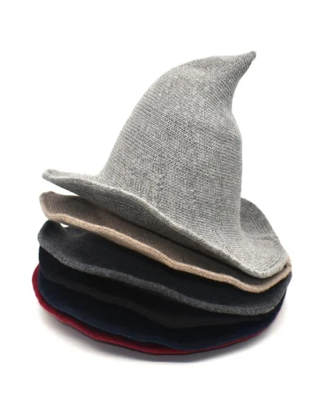 Kvinnor Modern Witch Wool Hat Foldbar Costume Sharp Pointed Knit Felt Halloween Party Hats Witches Hat Warm Cap8640929