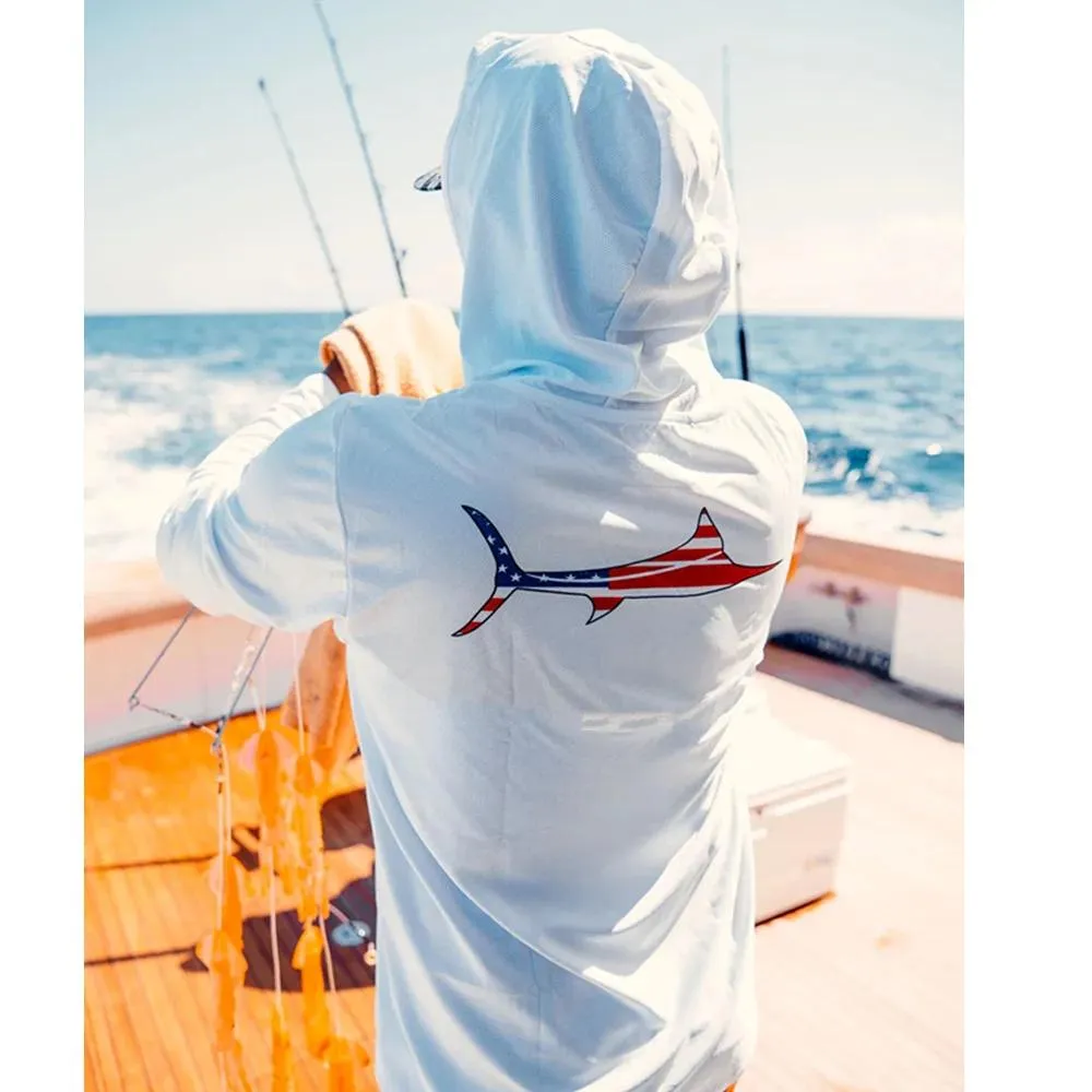 Apparel USA Summer Men's Hooded à manches longues Performance de pêche chemises de pêche pour la pêche à capuche UV CAMISETA DE PESCA TOPS