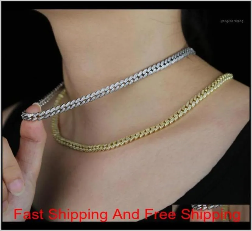 12Mm Width Thin Cz Cuban Link Chain Choker Necklace 5A Cubic Zirconia Cz Iced Out Bling Hiphop Women Lady Party Jewelry1 Fisir Ws85576290