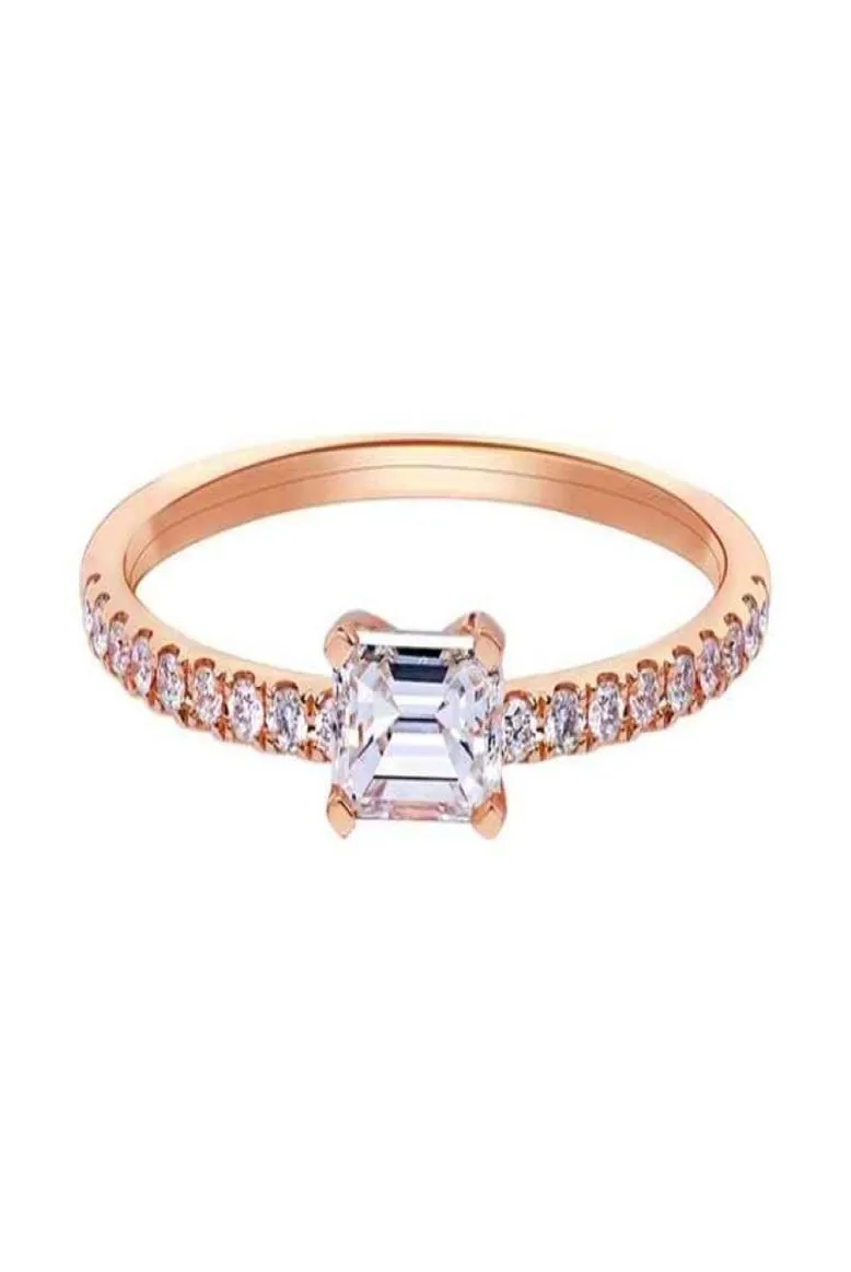 100 925 prata esterlina corte esmeralda criado moissanite casamento noivado simples anel de ouro rosa jóias finas presentes6874852