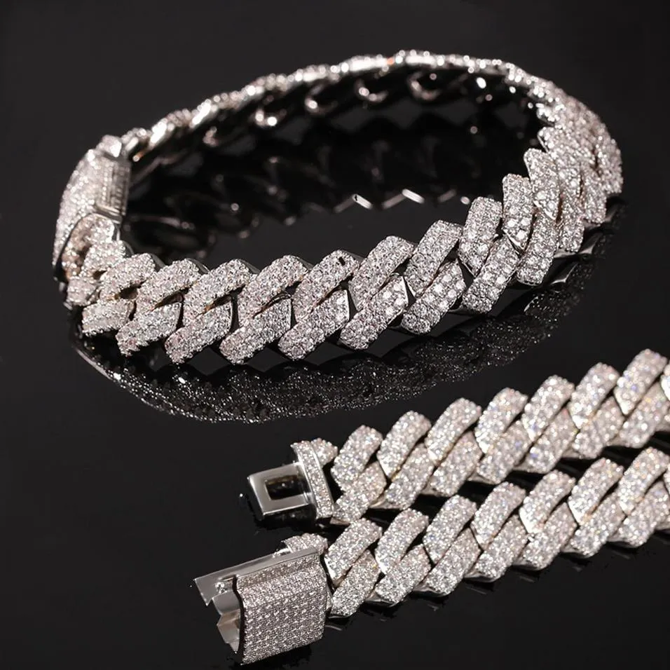 Nieuwe Collectie gepersonaliseerde Gouden Bling Diamond Heren Cubaanse Link Chain Armband Iced Out Zirconia Curb Polsband Kettingen Sieraden F237G