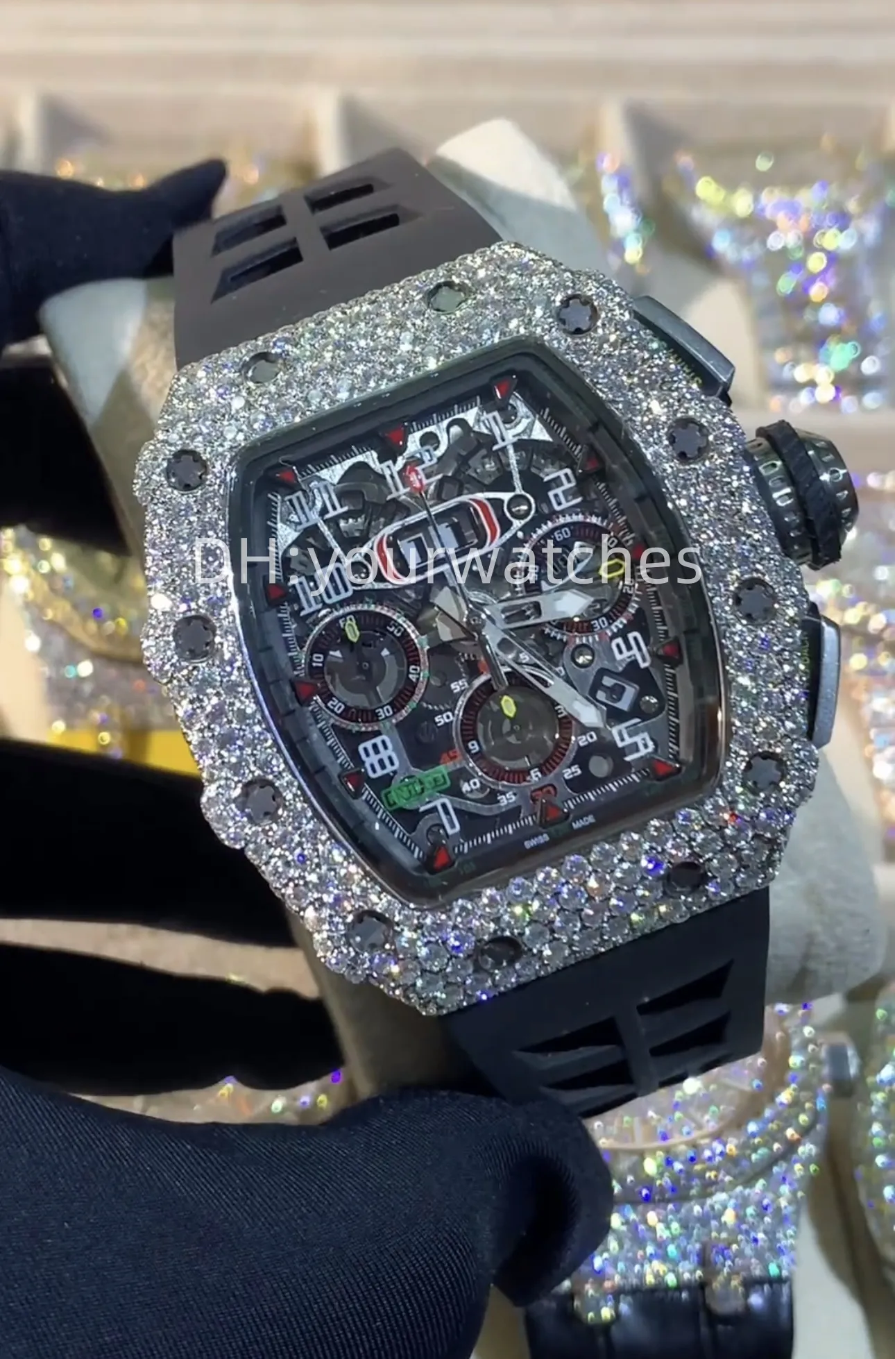 Роскошные мужские часовые часы часы Menwatch Iced Out Watch Moissanite Watch Нарученные часы Automatique Montre Designer Watch для мужчин Diamond Watch Montre de Luxe 064