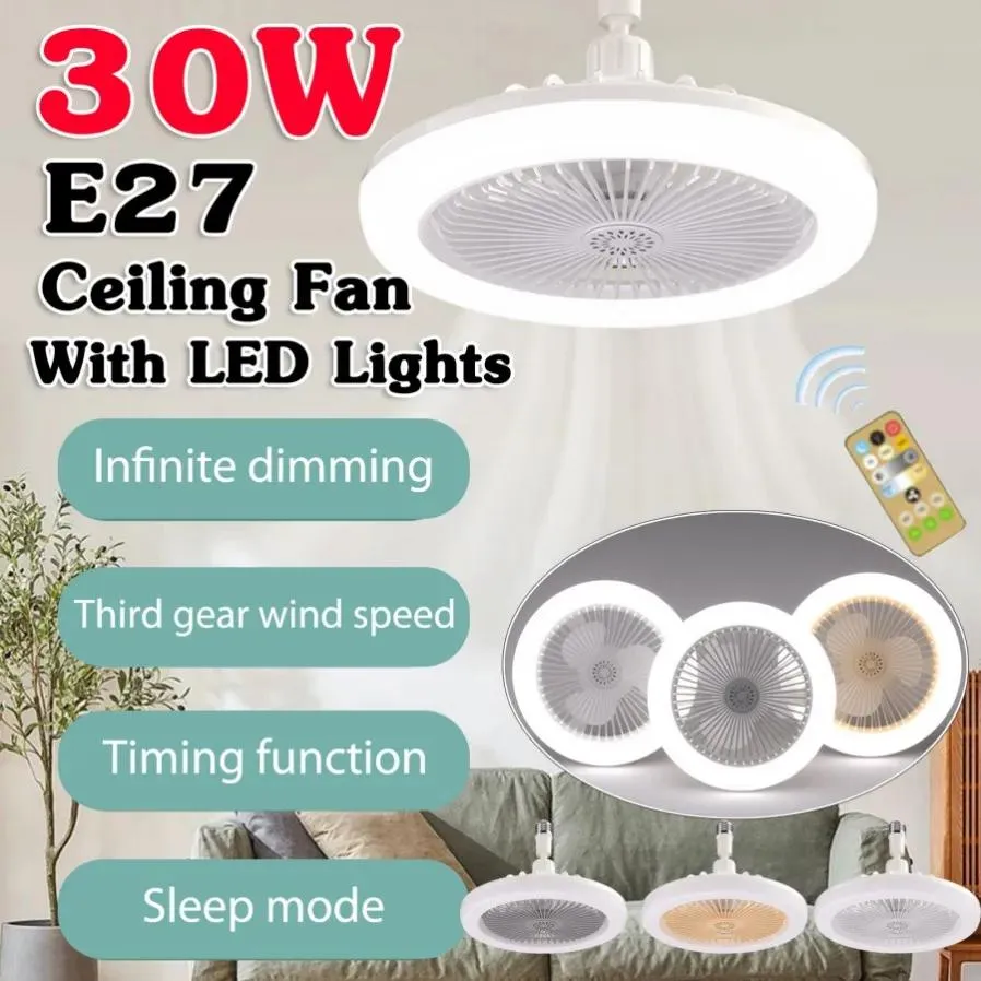 Fans E27 Ceiling Fan with Lights LED Fan Light Ceiling Light with Fan Electric Fan with Remote Control for Bedroom Living Room Decor