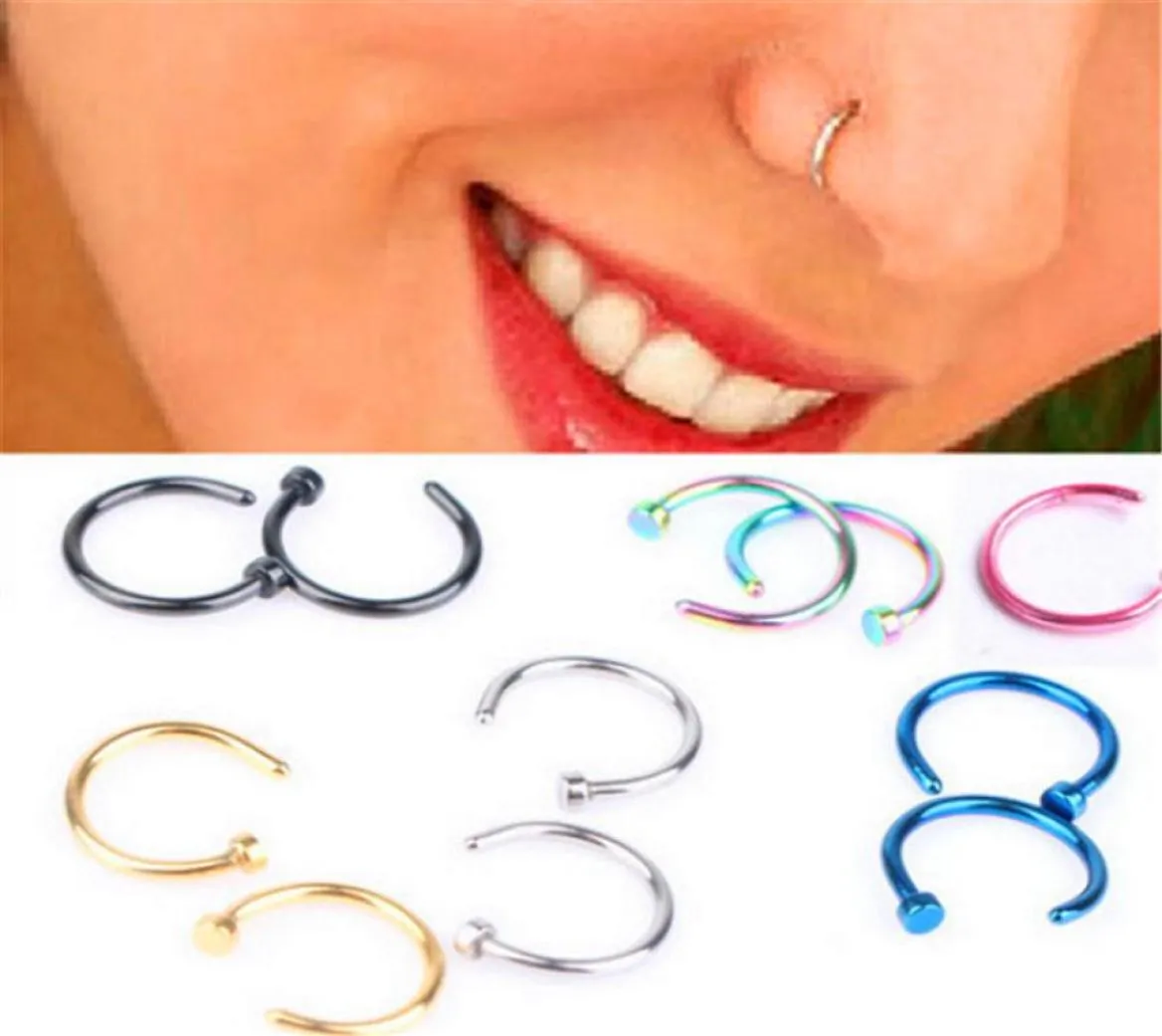 Anello per il corpo Gioielli penetranti finti 5 colori Donna Narice Naso Cerchio Anelli per naso in acciaio inossidabile Clip sul naso Gioielli per il corpo29763842003