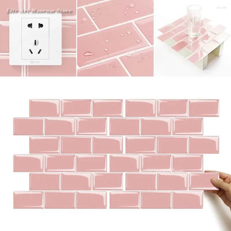 Wallpapers Eenvoudige Roze Verdikte Muurstickers Keuken Vloertegels Waterdichte Badkamer 3D Wallpaper Thuis Woonkamer Decoratie